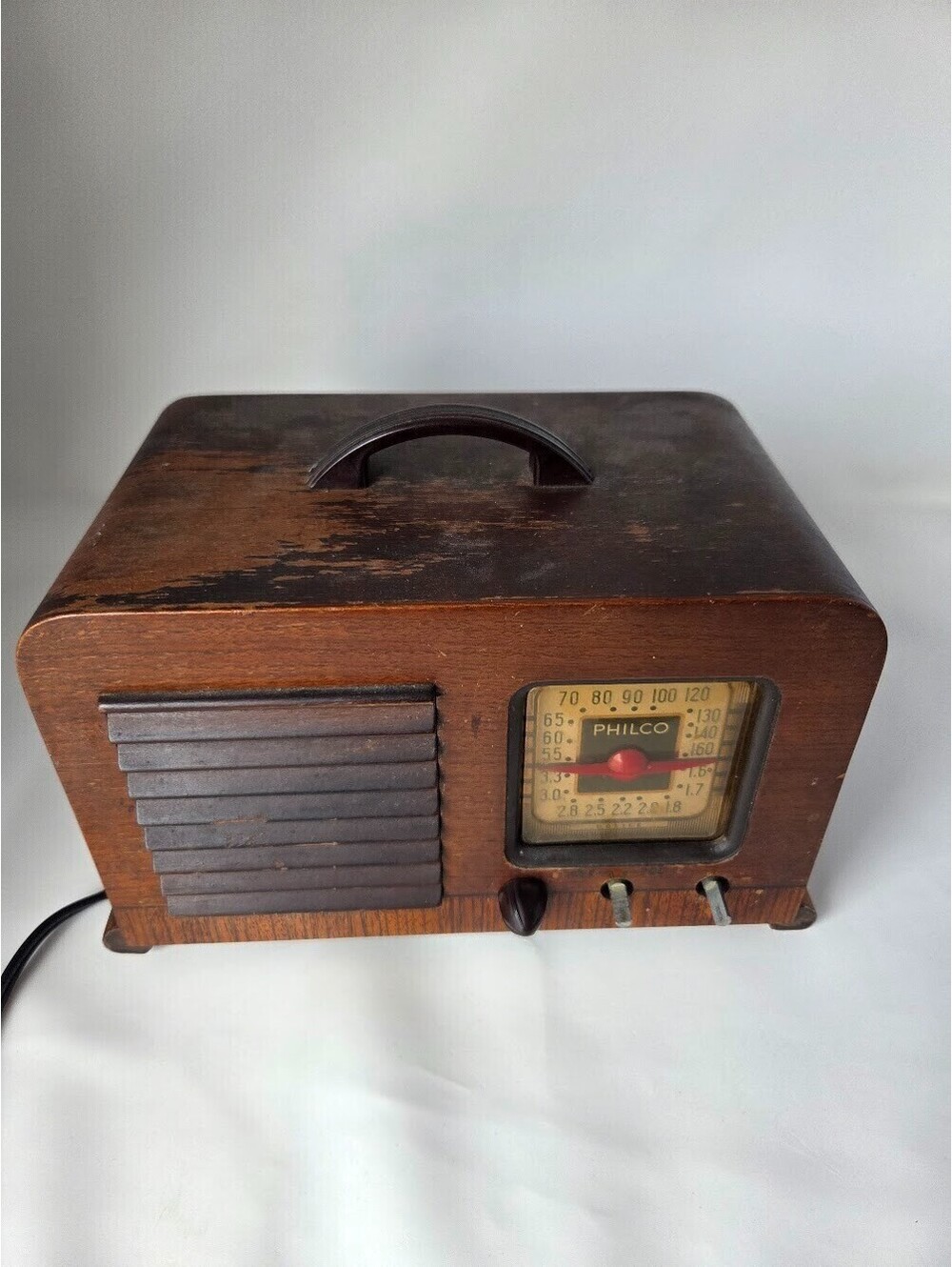 Vintage Philco Model 40-120 Tube Radio Wood Case Police Band Dial 1940s